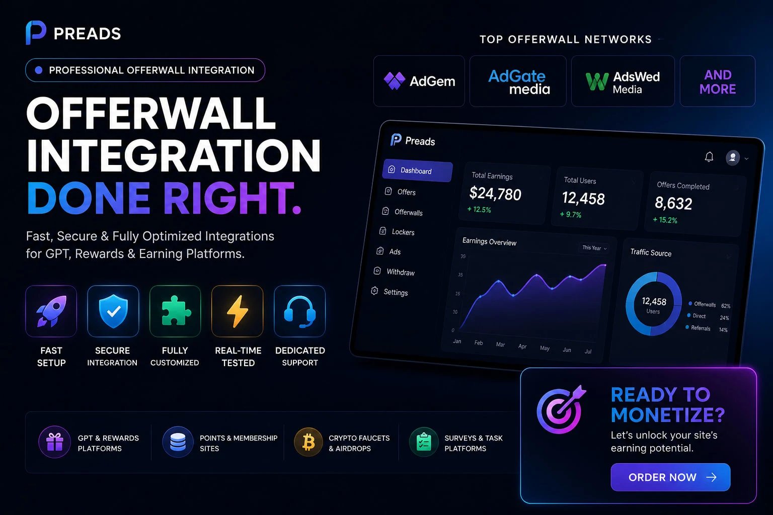 Preads - Premium Offerwall & App Monetization Platform logo